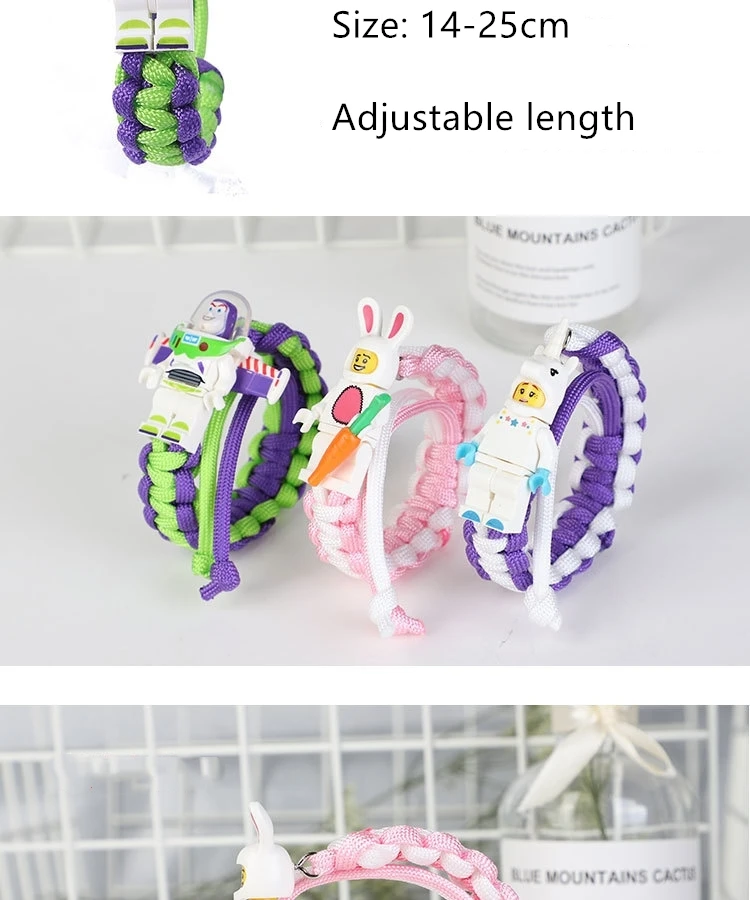 Buzz Lightyear Paracord браслет для детей супергерой Железный человек розовый Бэтмен Дарт Вейдер кролик Единорог строительные блоки кирпичи игрушки