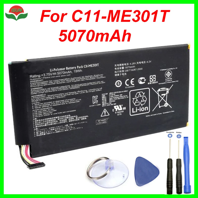 

ISUNOO Original Quality 5070mAh 3.75V Tablet Battery for ASUS Memo Pad Smart K001 10.1" Tablet C11-ME301T /ME301T battery +Tool