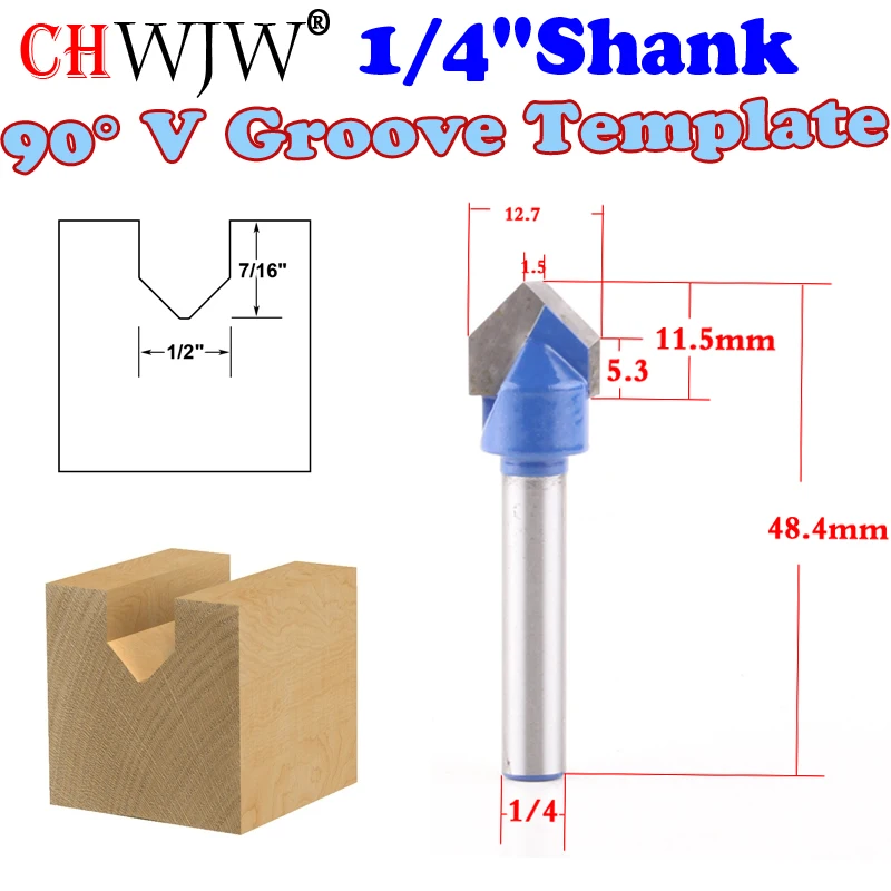 

1pc 1/4" Shank 90 Degree V Groove Sign Lettering V-Groove V Grooving Router Bit - 1/2"x 11.5mm - Chwjw