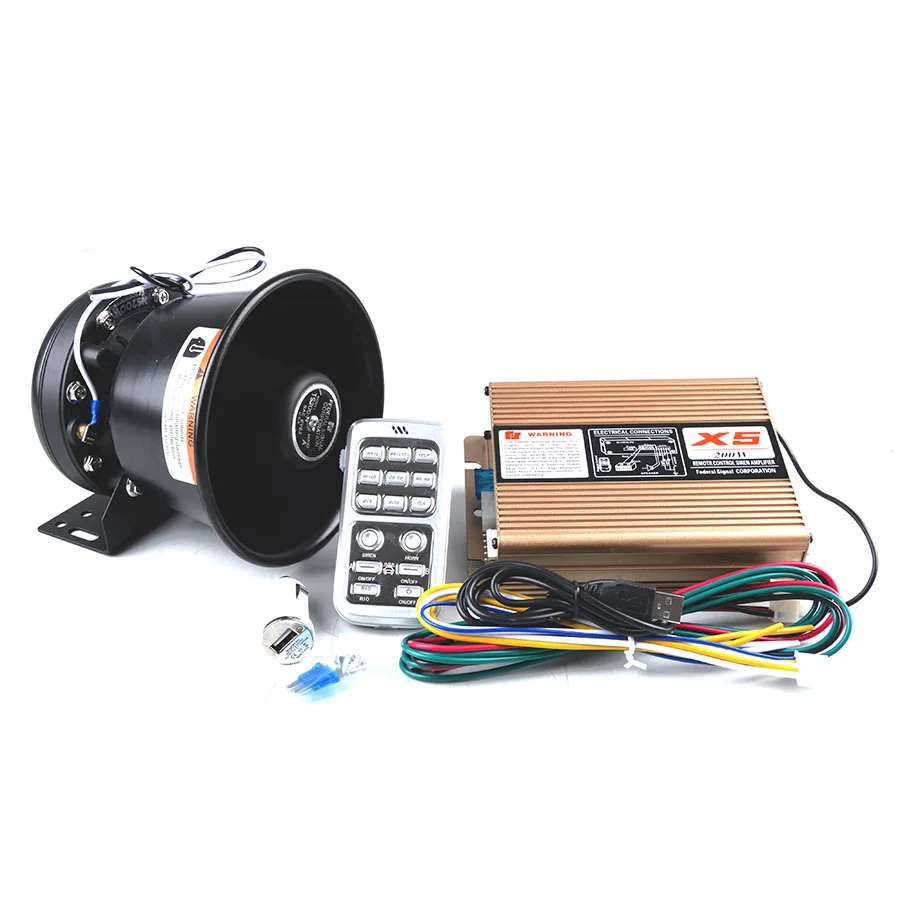 12V Police Siren 200W Car Alarm Siren Horn X5 Wireless Loudspeaker