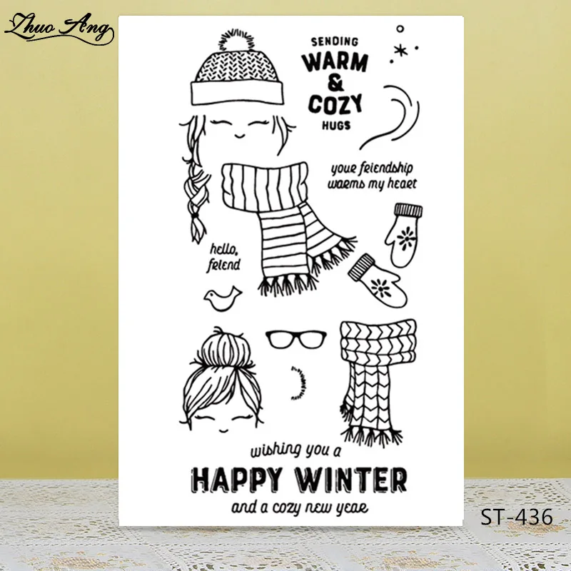 

ZhuoAng Girl wearing a scarf Transparent Clear Silicone Stamp/Seal for DIY scrapbooking/photo album Decorative clear stamp