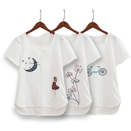 Блузка женская из хлопка и льна с вышивкой|blusas plus|white blousewomen blouses |