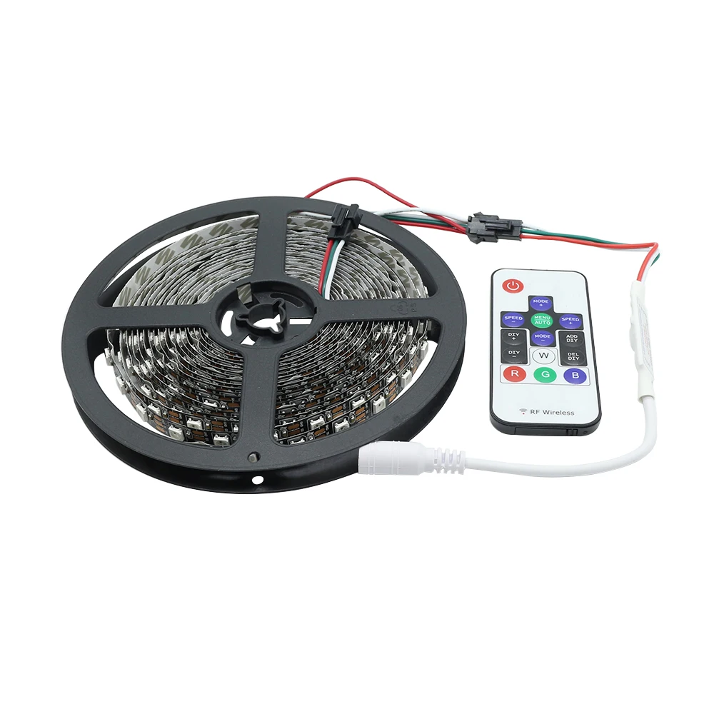 

5M No Waterproof 60led/m WS2812 2812 IC 5050 Dream Color LED Strip Light Black PCB DC 5V + Controller