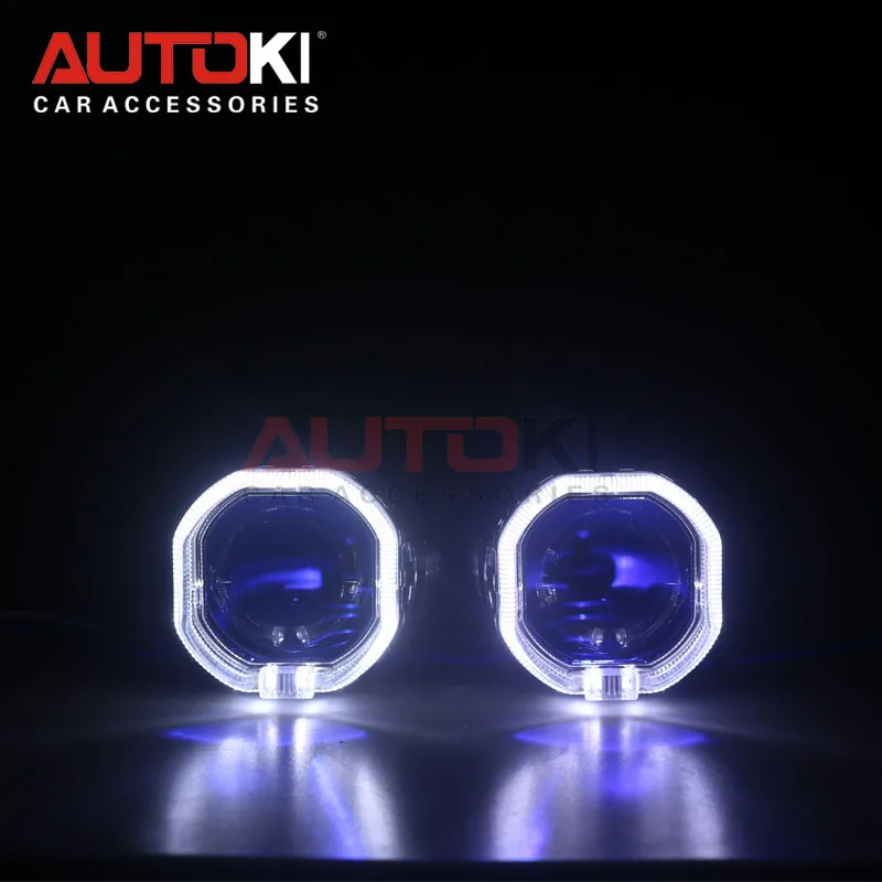 Autoki квадратный светодиодный Ангельские глазки+ дьявольские глаза Bi xenon объектив проектора авто противотуманные фары лампа фары для автомобиля модифицированные Габаритные огни 2,5 ''H4 H7