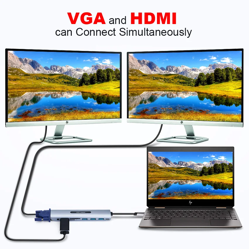 USB C Dock stazione di thunderbolt 3 Tipo-c a HDMI VGA USB di DEVIAZIONE STANDARD TF card con 3.5 A