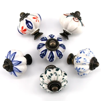 1x Hand Painted Pumpkin Shape Kitchen Cabinet Door Pull Handle Cupboard Drawer Ceramic Knobs 33mm38mm