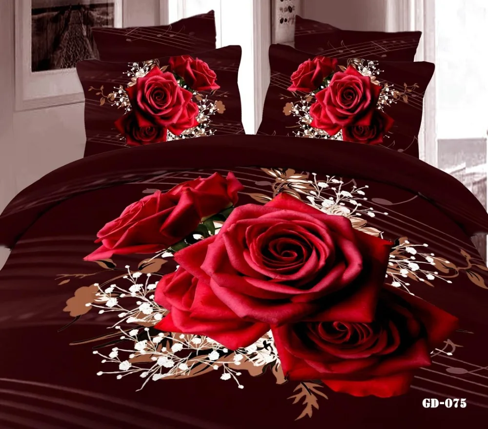 TOUCH NEW YORK Romantic 3D Printed Red Roses from Premium Quality 4-Piece Bedding Set MTL140 Full & Queen Size 100% Soft Cotton 