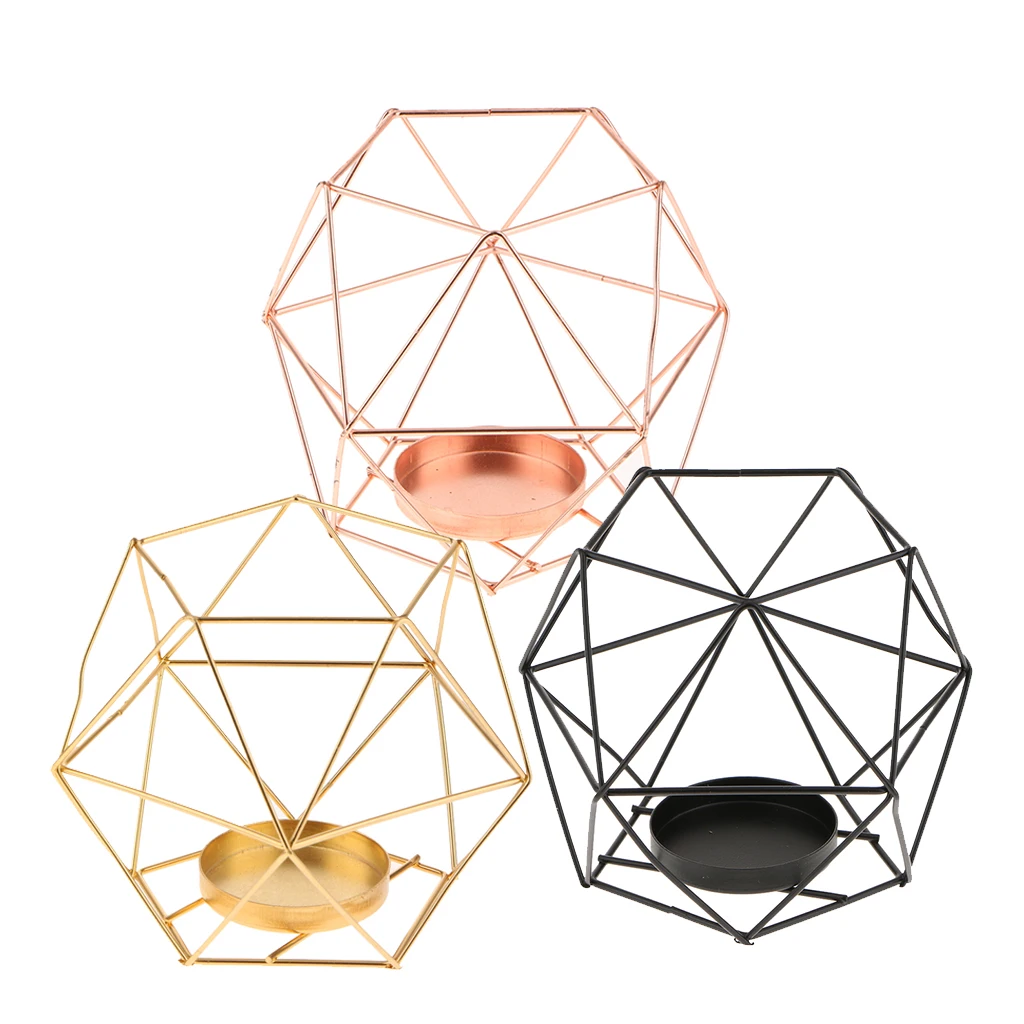 2pcs Wire Hollow Geometric Tealight Candle Holder Mood Light