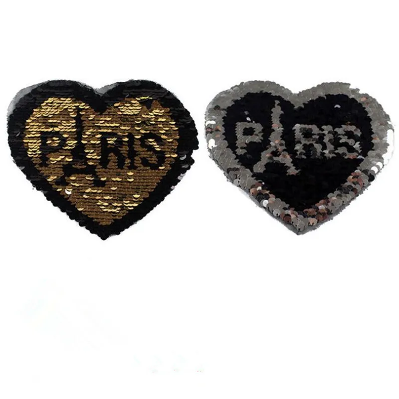 

Clothing Women Patch Reversible change color Heart up and down flip PARIS sequins patches for clothing stranger things Stickers