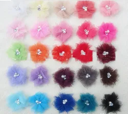 2013 Mini Tulle Mesh Flowers With Rhinestone Pearl Center Poof Flowers,Accessories 360pcs