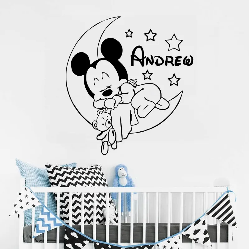 Mickey Moon Stars Pattern Wall Decal Personalized Name Vinyl Wall Stickers For Kids Rooms Nursery Home Decor Art Mural Diysyy954 Buy At The Price Of 5 69 In Aliexpress Com Imall Com