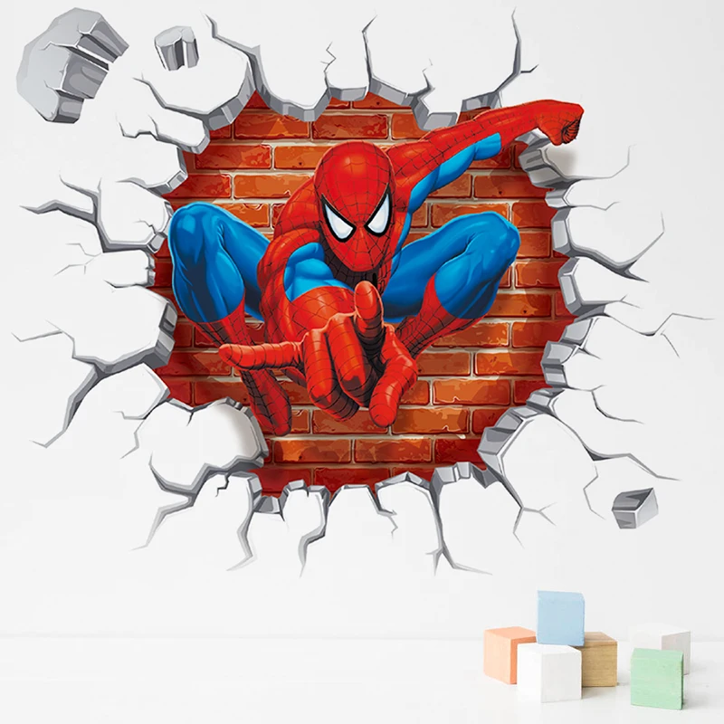 Marvel Movie Spiderman 3Dview Wall Stickers For Kids Rooms Boys Gifts accessories Through Wall Decals Home Decor Mural 45*50cm Marvel Movie Spiderman 3Dview Wall Stickers For Kids Rooms Boys Gifts accessories Through Wall Decals Home Decor Mural 45*50cm