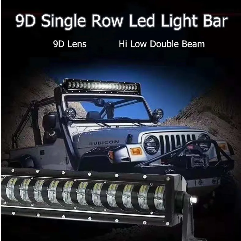 

9D 4x4 Offroad Hi Low Beam Single Row Led Work Light Bar For Jeep Trucks SUV ATV 12V 24V Trailer Motorcycle Car External Lights