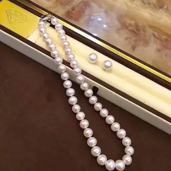 

gorgeous set of south sea white round 10-11mm pearl necklace 18"&earring