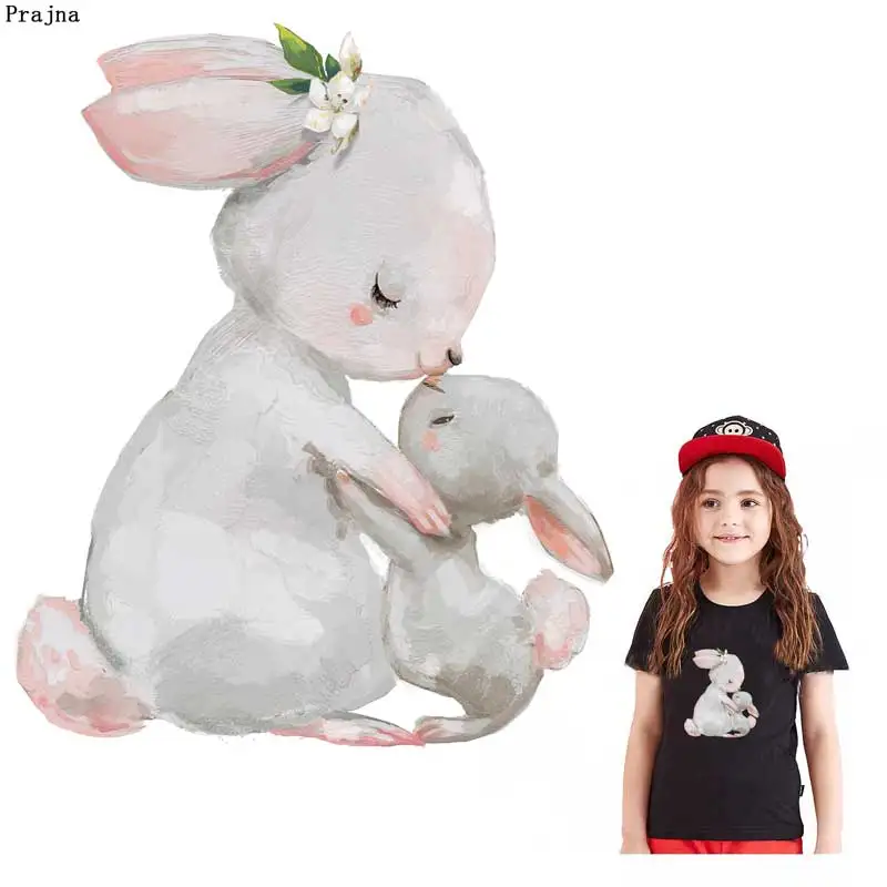 Prajna Cartoon Rabbit Animal Patches Iron On Transfer For Clothing Cute Stickers Heat Transfers Clothes Appliqued F | Дом и сад