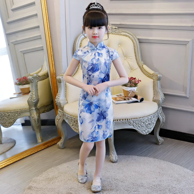 Дети Девочка платье чонг-sam новых китайских девушка летнее платье района 6 7 8 лет нарядное платье принцессы на день рождения детей Костюмы