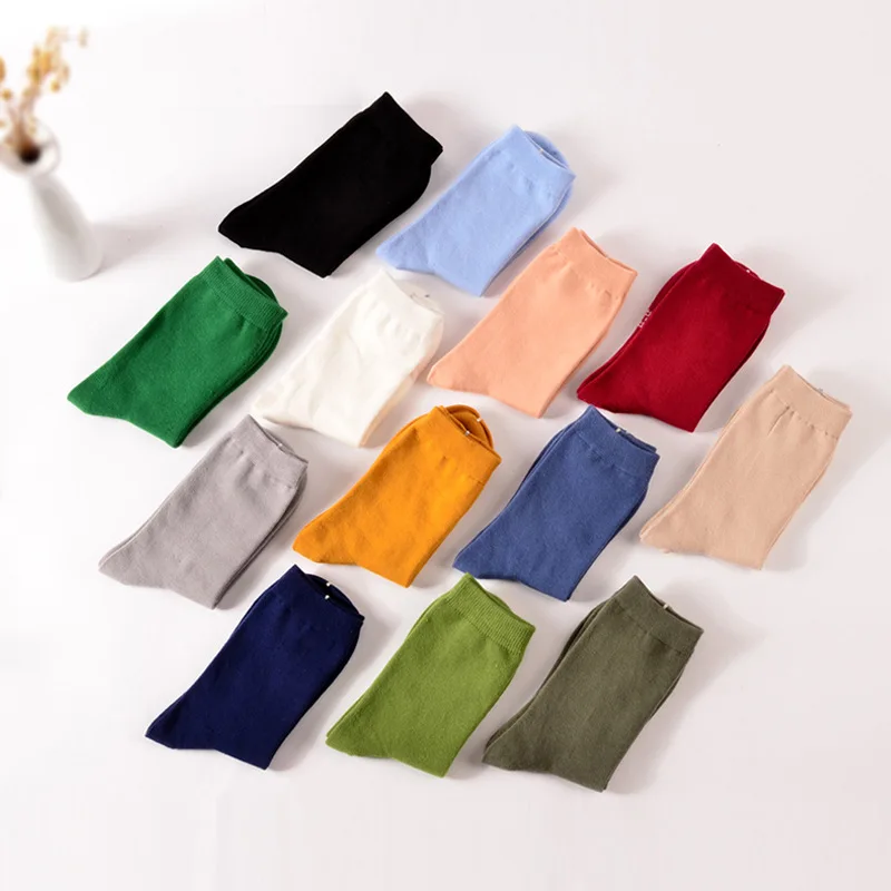 

Retro Pure Color Cotton Women Lady Crew Socks Harajuku Winter Designer White Yellow Black Pink Green Blue Grey Funny Street Tide