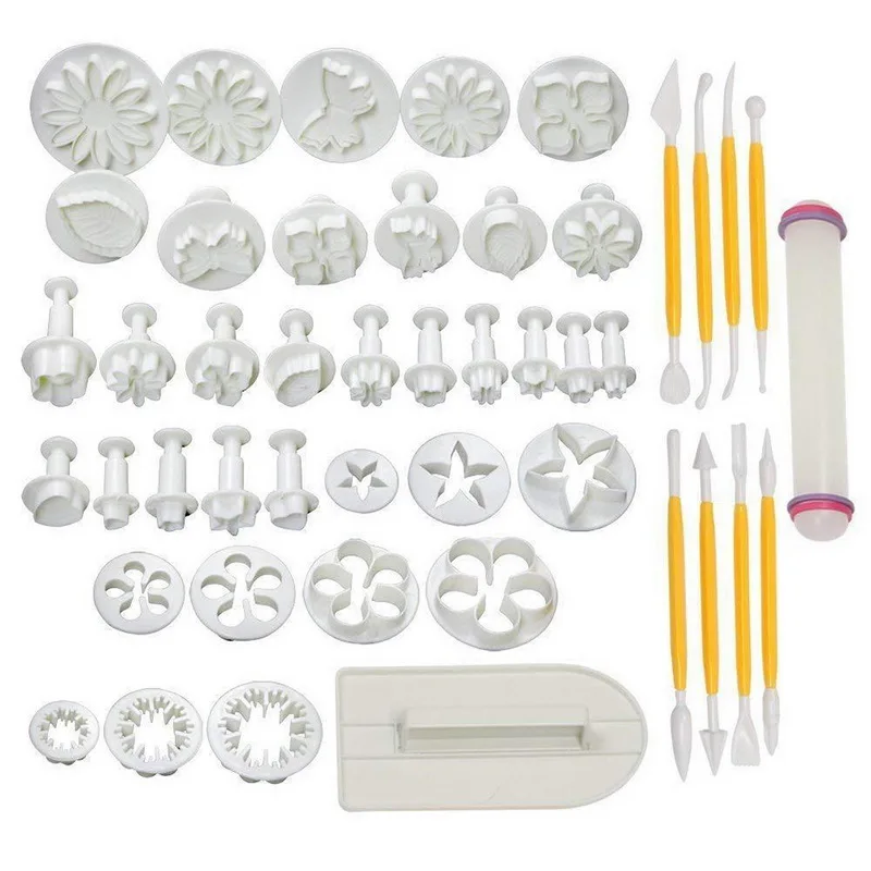 

46pcs/set DIY Cake Decorating Tools Plunger Fondant Cake Pastry Cutters Baking Tools Dough Roller Rolling Pin Full Set