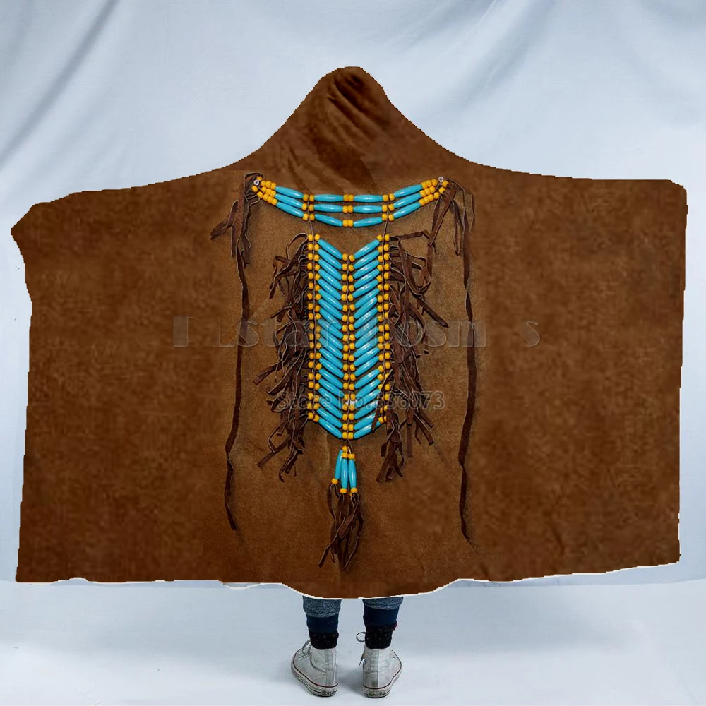 

Plstar Cosmos Bear Totem/Native American/Native Indian Hooded Blanket 3D full print Wearable Blanket Adults men women style-3