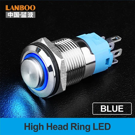 LANBOO 16 мм led buttonswitch прямые продажи с фабрики, кнопочный переключатель производство - Цвет: Blue LED High Ring