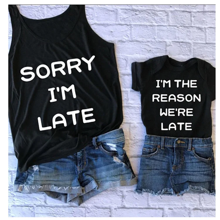 

Family Look Loose I am Late Print T-shirt Casual Short Sleeve T-shirt Tops Shirts Matching Outfits