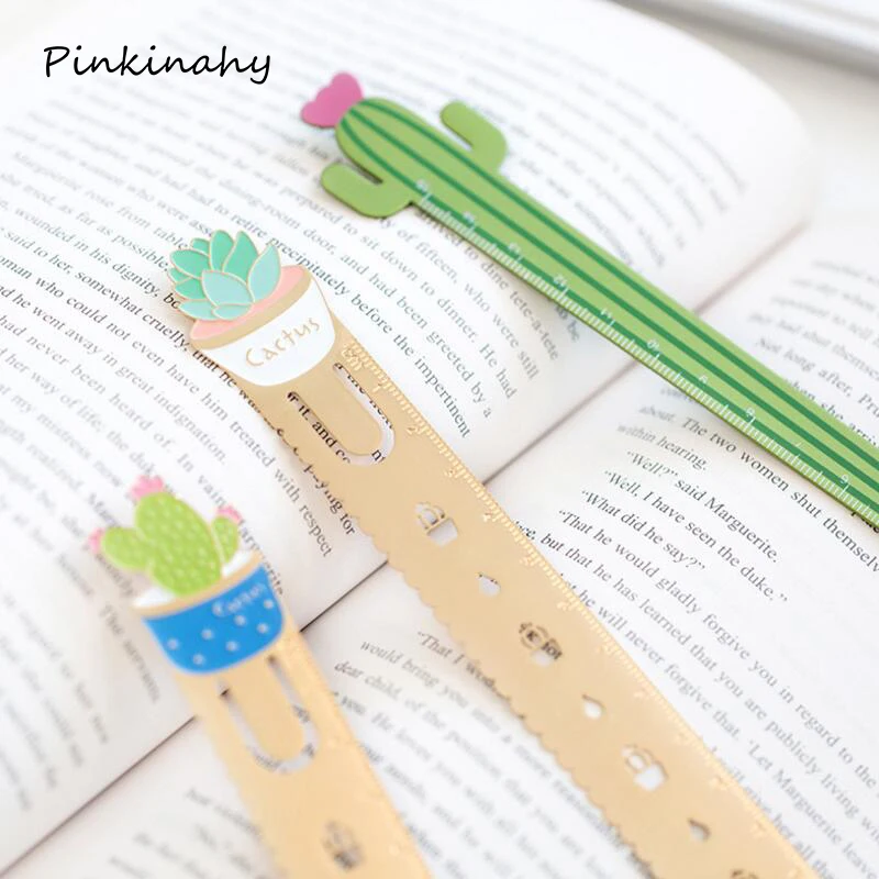 

4X Metal Golden Letter Cactus&Succulent plants Ruler Drawing Template Multi-function Hollow out Ruler & Bookmark School Supplies