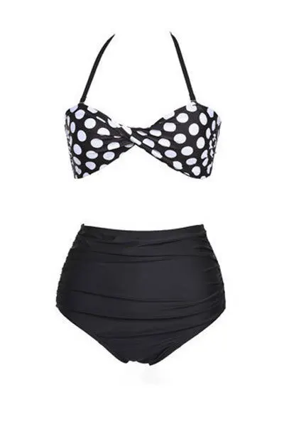 Vintage Style Black Two Pieces Twist Polka Bikini LC40648 fashion sexy bikini summer 2014 |