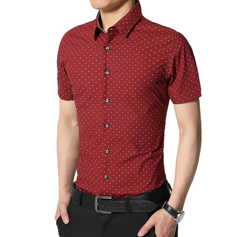 100 Cotton High Quality Mens Dress Shirts Red Shirt Men Causal Polka