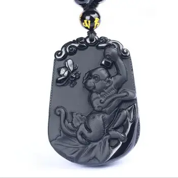 

Natural Obsidian Zodiac Monkey Monkey Mascot Male Female Pendant o5#
