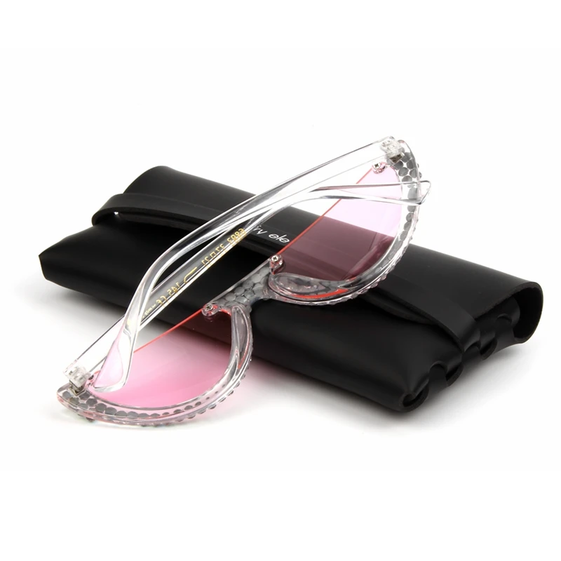 small cat eye sunglasses women Pink Clear Lens vintage Transparent Gradient Rhinestone sun glasses Female Shades