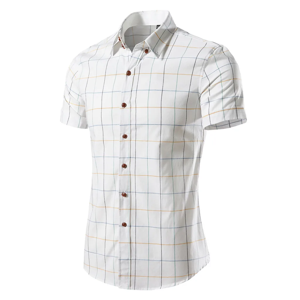 Лидер продаж, летняя мужская рубашка с короткими рукавами, в полоску, однотонная, в клетку, мужская деловая рубашка, брендовая одежда, деловая рубашка для мужчин, Apr16 - Цвет: WH