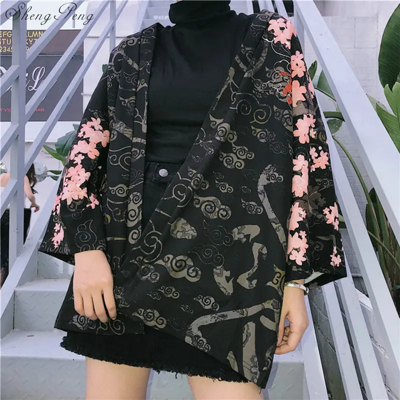 summer Harajuku Women Blouses Summer Vintage Kimono Kawaii Cardigan Sun Protection Shirts Cover Up Sunscreen Blouse Q144