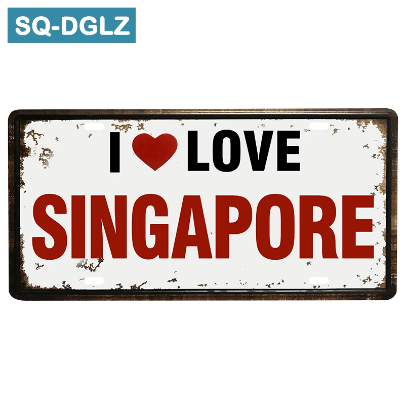 

[SQ-DGLZ]Exclusive I Love SINGAPORE License Plate Bar Wall Decor Tin Sign Vintage Metal Sign Home Decor Painting Plaques Poster