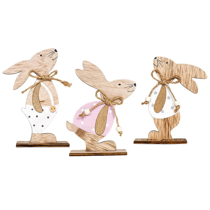  Easter Decorations Wooden Rabbit Shapes Ornaments Gifts Figurines home decorative decorated pendant #4J02 (5)