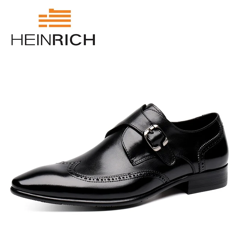 

HEINRICH The New Listing Men Shoes Casual Luxury Brand Genuine Leather Formal Dress Buckle Straps Wedding Shoes Erkek Kundura
