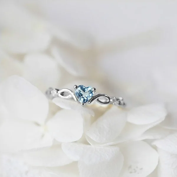 Модные, голубые, фиолетовые, циркониевые, серебряные, золотые, цветные, ажурные, в форме сердца, кольца для женщин,, свадебные, Обручальные, подарок - Цвет основного камня: R106silver-blue