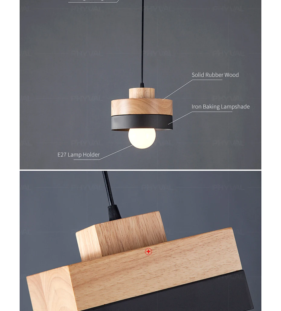 Деревянный подвесной светильник для дома в скандинавском стиле, современный подвесной светильник, алюминиевый абажур, светодиодный светильник для спальни, кухни, железный E27
