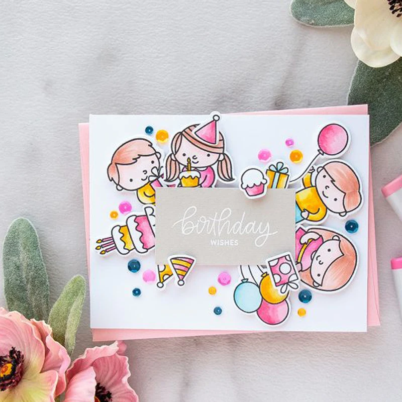 

Birthday Boys Girls Pattern Silicone Stamp Rubber Seal Transparent Clear For Scrapbook Album Embossing Decor DIY Crafts 4x6in