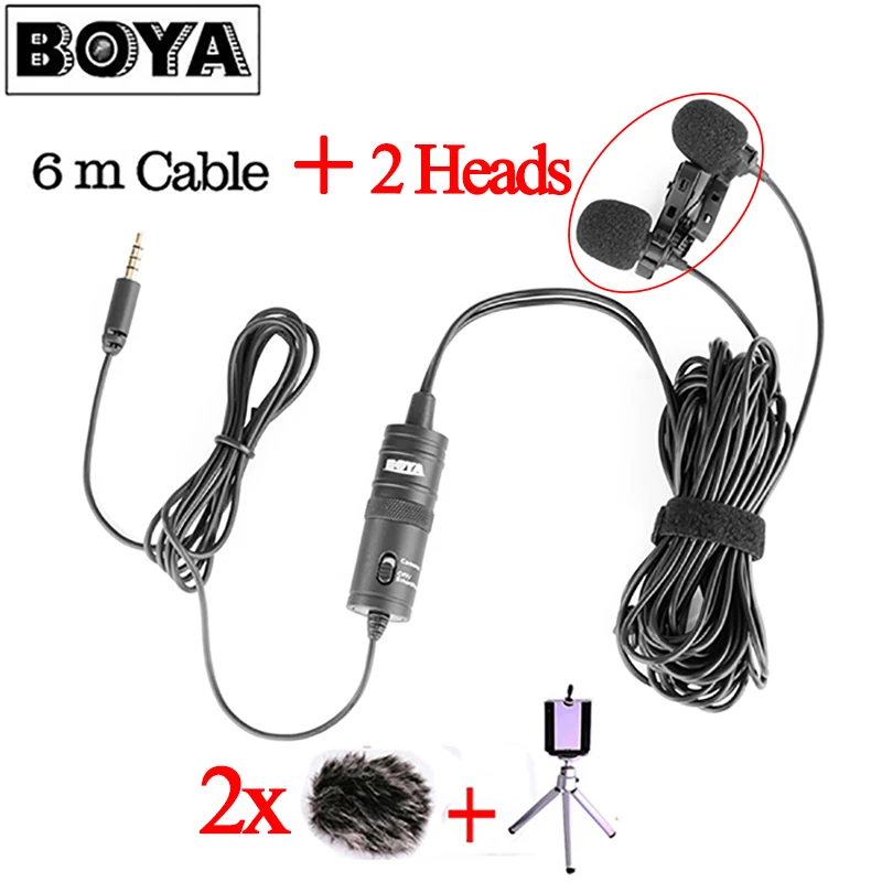 Boya By-M1DM 6m Cable Dual-Head Lavalier Lapel Clip-on Microphone for live Interview / Smartphone /Mobile phone/Tablet VS By-M1