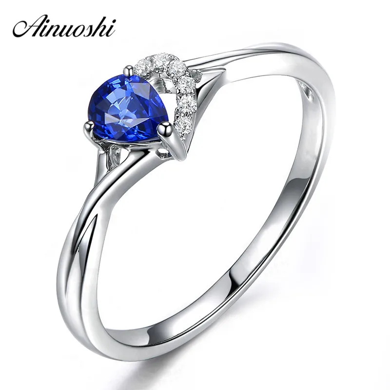 

AINUOSHI 1 Carat Pear Cut Blue Sona Bridal Rings 925 Sterling Silver Heart Shape Women Rings Wedding Party Lover Gifts Jewelry