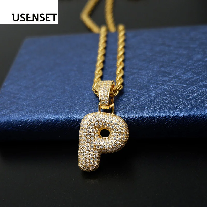 

USENSET Hot Mens Hip Hop Zircon Jewelry Iced Out Gold Silver Fashion Bling Bling Letter P Charms Pendant for Gift