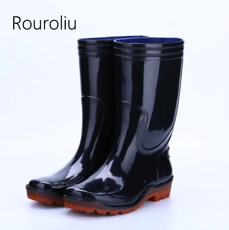 Comprar Rouroliu de los hombres de invierno antideslizante de pantorrilla caliente Botas de lluvia de PVC a prueba de agua zapatos de hombre botas de seguridad en el trabajo zapatos RT345