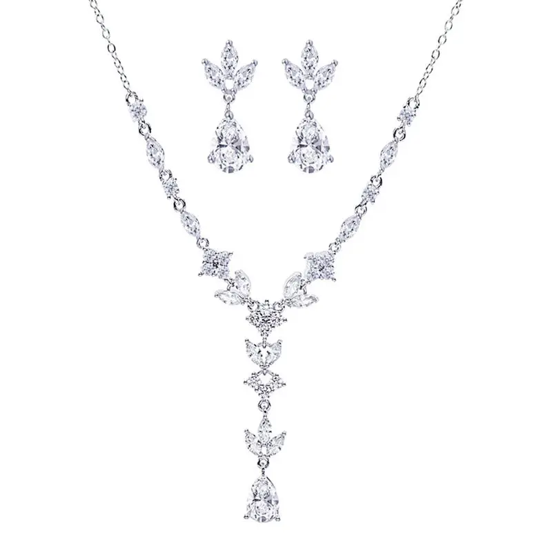 

Zircon Necklace Earring Set Fashion Joker Necklace Earring Set Wedding Bridal Party Jewelry Set Dress Up