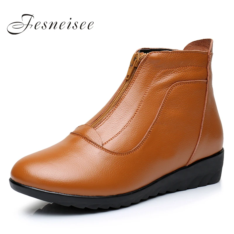

New Winter Women Boots Genuine Leather Flat Heel Women Single Shoes Women's Casual Boots Female Flats Boots Plus Size34-43 Q4.5