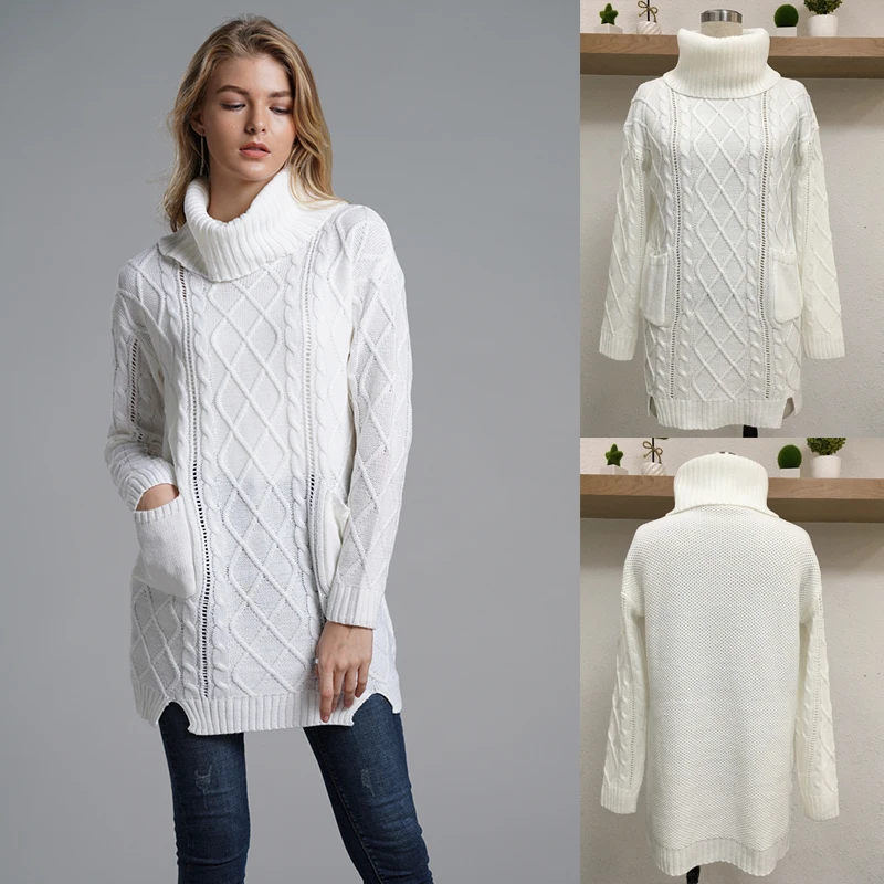 

Women's sweater winter solid color loose warm high collar pullover sweater 2019 new fashion long casual pullover