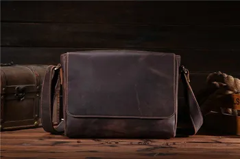 

ALAVCHNV New Men's First Layer Crazy Horse Leather Retro Horizontal Large Capacity Shoulder Crossbody Bag 8053