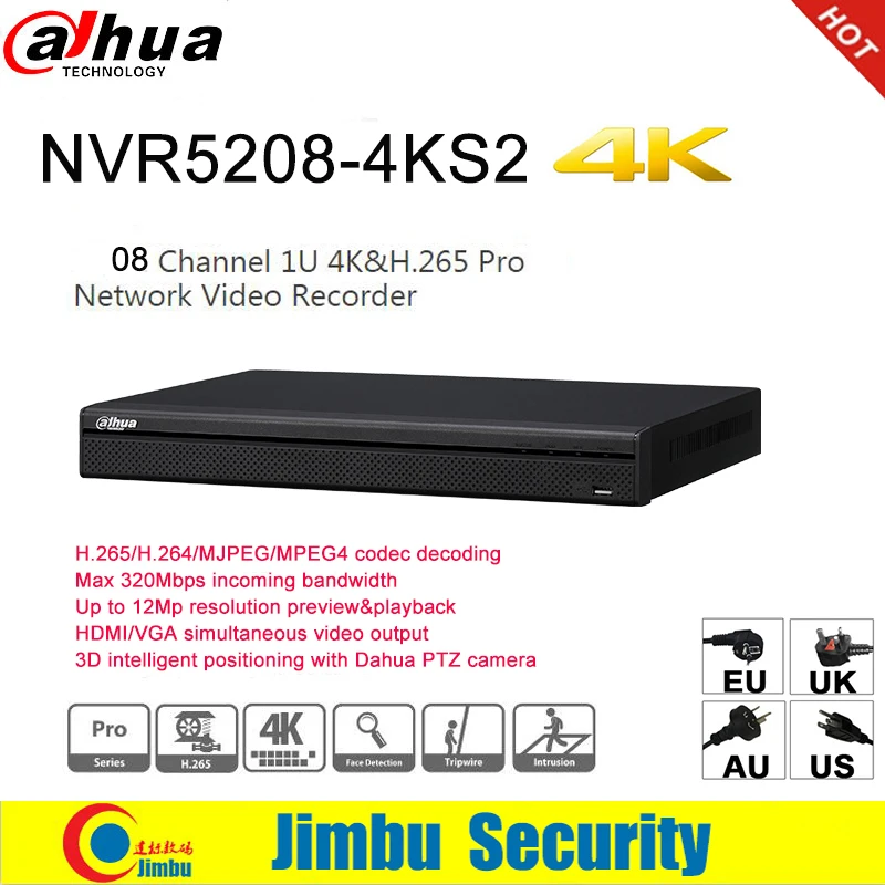 Dahua NVR английская версия 4 К NVR5208-4KS2 8 канал сети видео Регистраторы H265 H264