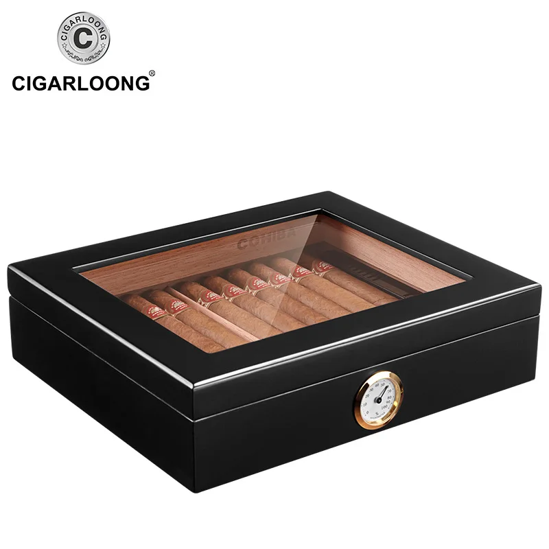 

CIGARLOONG Fathers' Day Gift Cigar Humidor Box Fit 30 Cedar Wood Hygrometer Smoking Cigar Accessories Gifts Humidor CA-0121