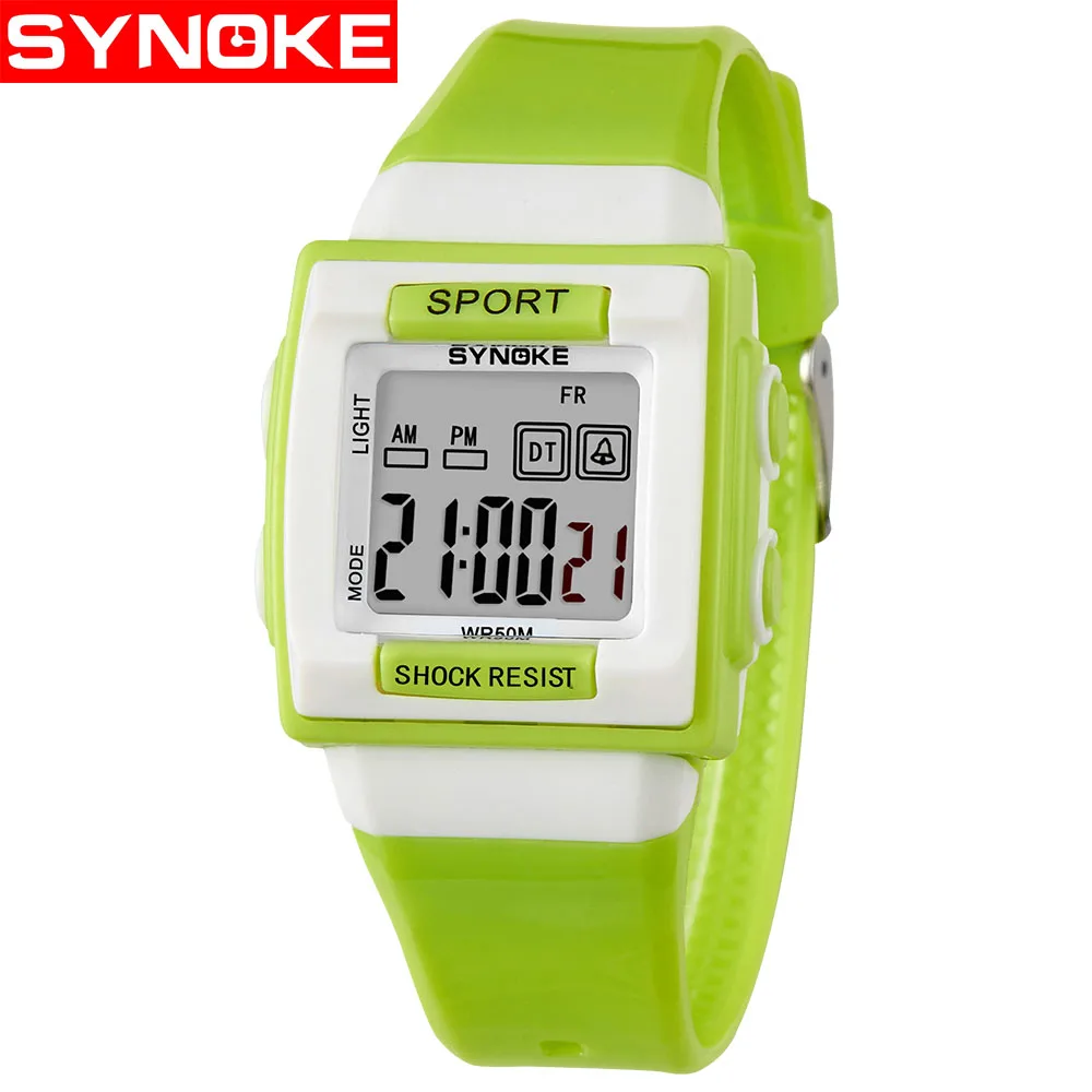 SYNOKE, детские наручные часы, водонепроницаемые, силиконовые, цифровые часы, Детская мода, светодиодный, спортивные часы для студентов, часы, часы, подарок - Цвет: Green