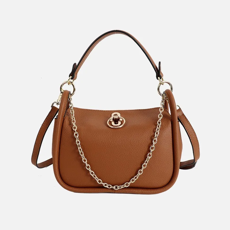

New cowhide female bag doctor Baotou layer lychee pattern portable slung large capacity casual ladies leather bag